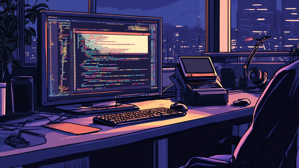 A comic book-style scene of VS code --ar 16:9 --v 6.1 --seed 941928004