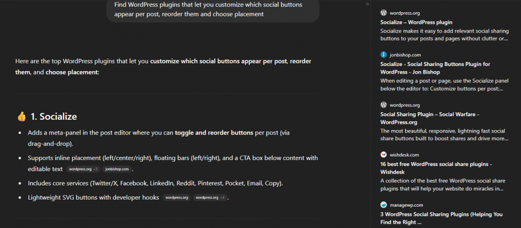 Screenshot of successful ChatGPT search showing retrieved sources